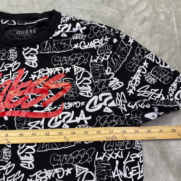 GUESS Los Angeles Graffiti Print T Shirt Black Red Mens Size Medium Grunge - Picture 3 of 6